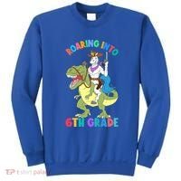 Roaring Into 6th Grade Unicorn Riding Dinosaur Back School Cute Gift Sweatshirt thumb 0