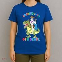 Roaring Into 6th Grade Unicorn Riding Dinosaur Back School Cute Gift T-Shirt thumb 4