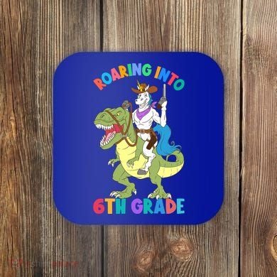 Roaring Into 6th Grade Unicorn Riding Dinosaur Back School Cute Gift Coaster
