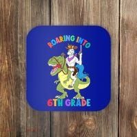 Roaring Into 6th Grade Unicorn Riding Dinosaur Back School Cute Gift Coaster thumb 0