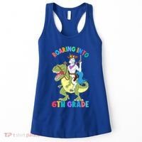 Roaring Into 6th Grade Unicorn Riding Dinosaur Back School Cute Gift Women's Tank Top thumb 0
