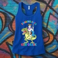 Roaring Into 6th Grade Unicorn Riding Dinosaur Back School Cute Gift Women's Tank Top thumb 3