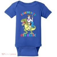 Roaring Into 6th Grade Unicorn Riding Dinosaur Back School Cute Gift Baby Bodysuit thumb 0