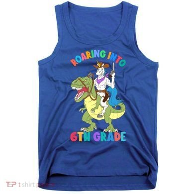 Roaring Into 6th Grade Unicorn Riding Dinosaur Back School Cute Gift Tank Top
