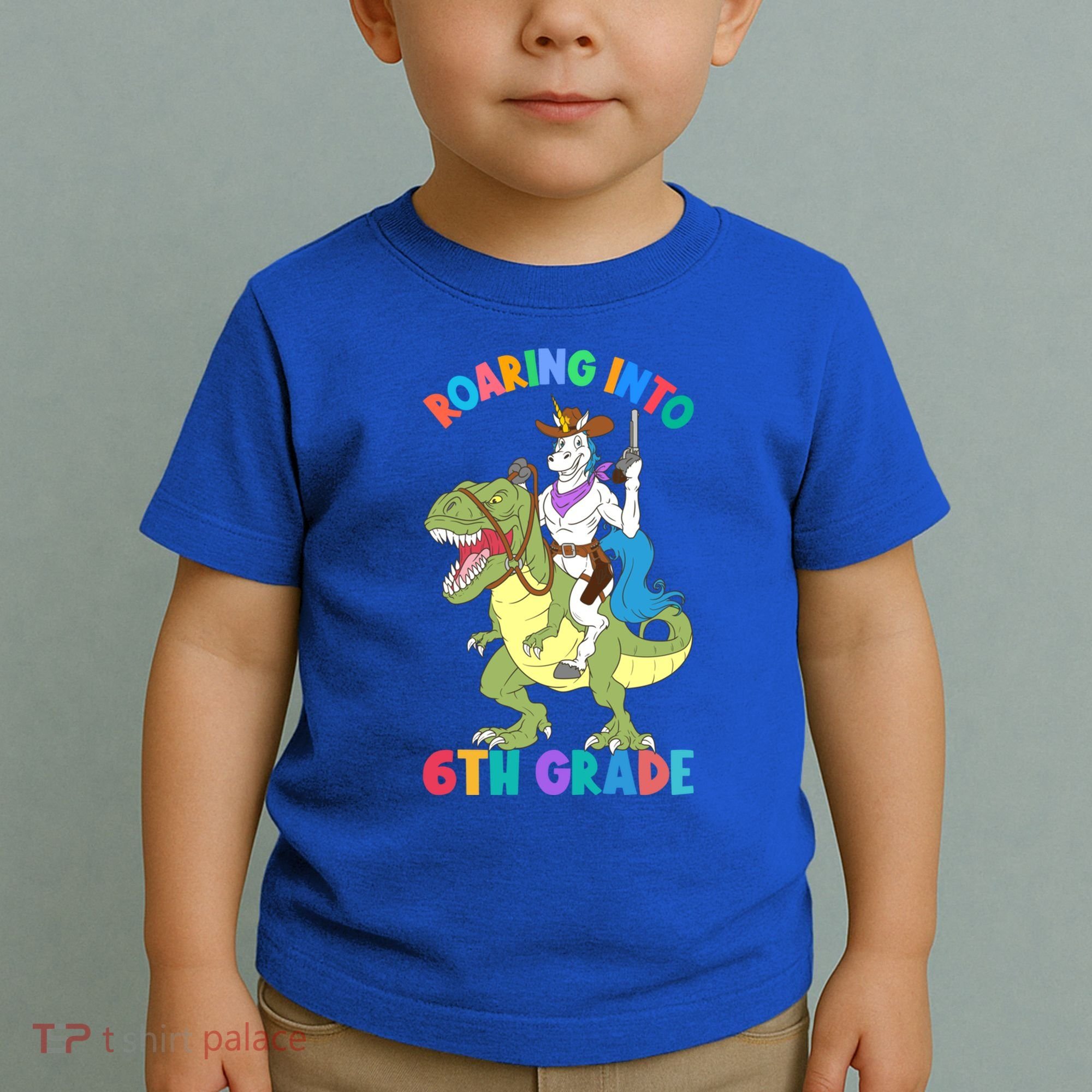 Roaring Into 6th Grade Unicorn Riding Dinosaur Back School Cute Gift Toddler T-Shirt