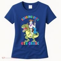 Roaring Into 6th Grade Unicorn Riding Dinosaur Back School Cute Gift Women's T-Shirt thumb 0