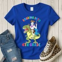 Roaring Into 6th Grade Unicorn Riding Dinosaur Back School Cute Gift Women's T-Shirt thumb 3