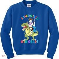 Roaring Into 6th Grade Unicorn Riding Dinosaur Back School Cute Gift Kids Sweatshirt thumb 0