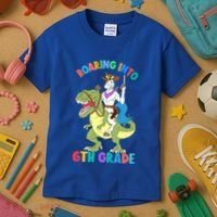 Roaring Into 6th Grade Unicorn Riding Dinosaur Back School Cute Gift Kids T-Shirt thumb 3