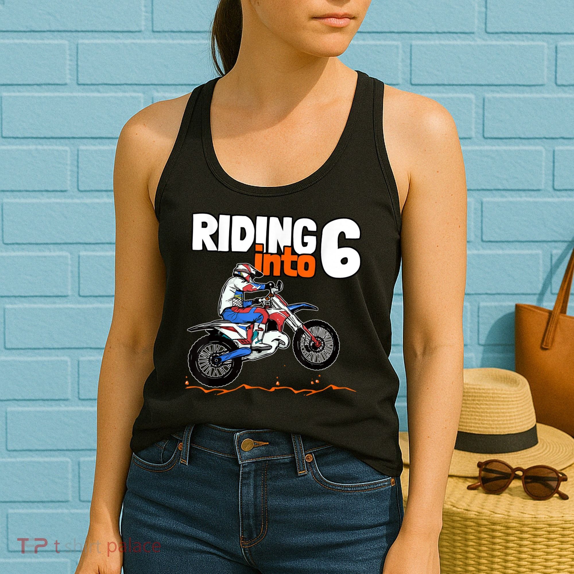 Riding Into 6 Dirt Bike 6 Years Old Motocross Birthday Women's Tank Top