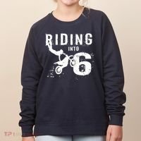 Riding Into 6 Years Old 6th Birthday Boy Dirt Bike Party Women's Sweatshirt thumb 0