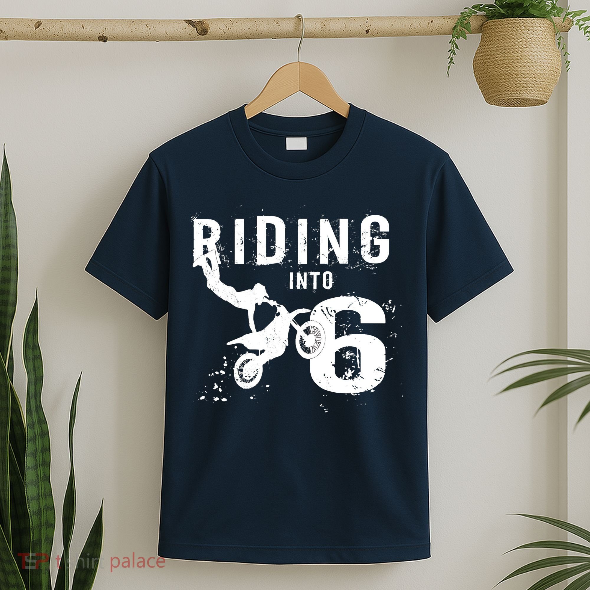 Riding Into 6 Years Old 6th Birthday Boy Dirt Bike Party T-Shirt
