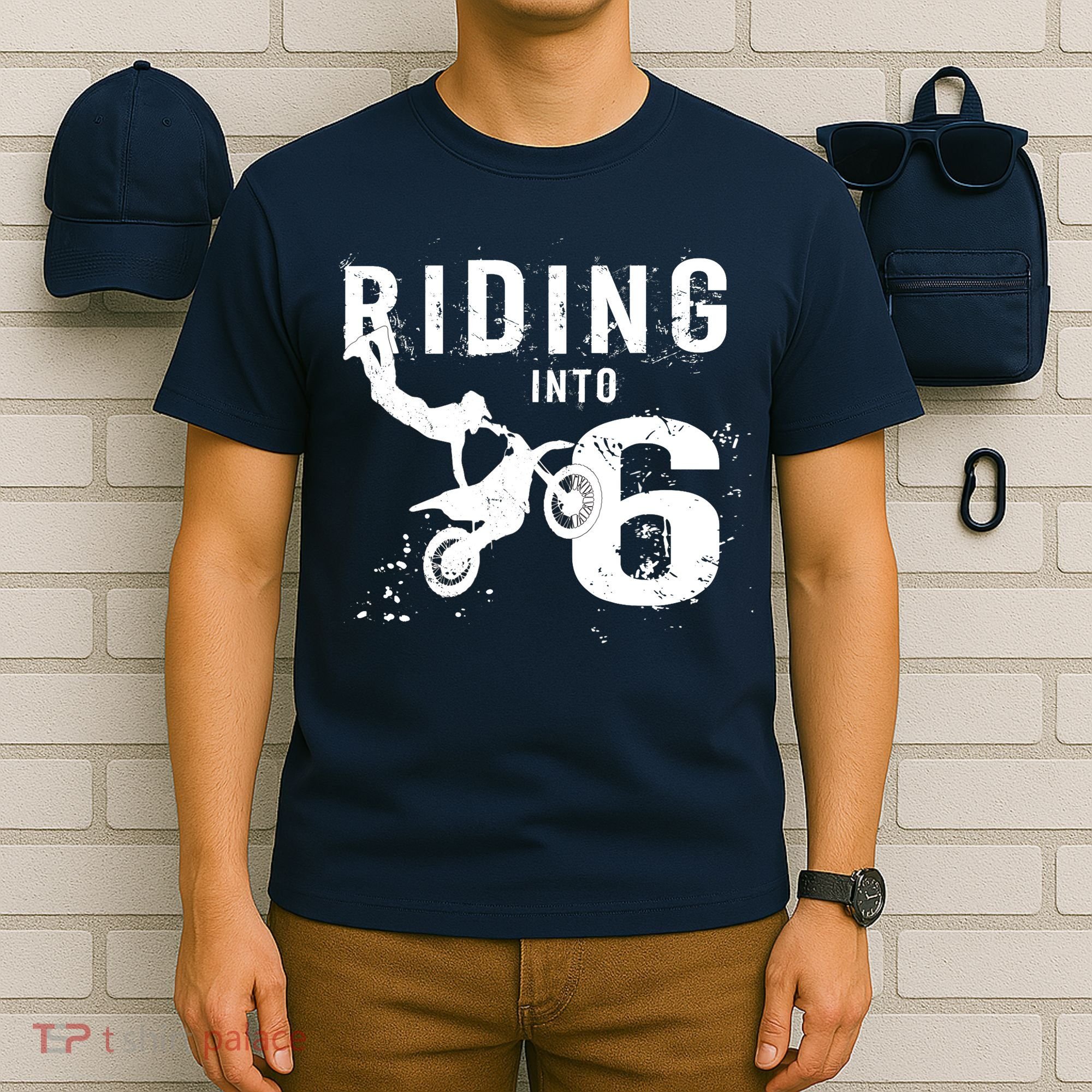 Riding Into 6 Years Old 6th Birthday Boy Dirt Bike Party T-Shirt
