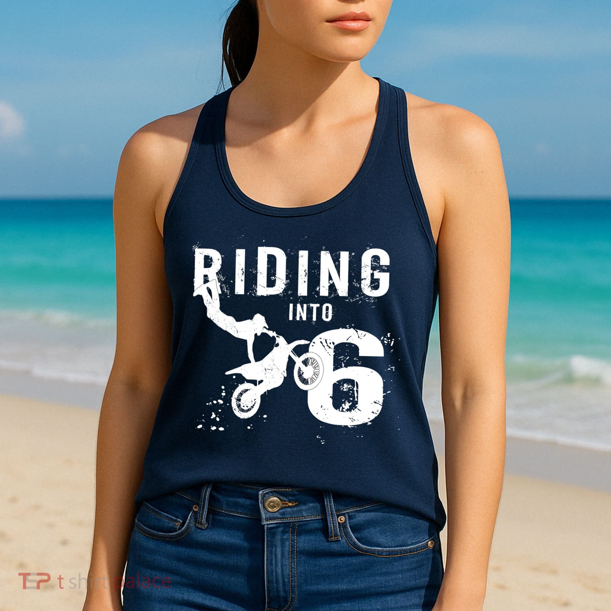 Riding Into 6 Years Old 6th Birthday Boy Dirt Bike Party Women's Tank Top