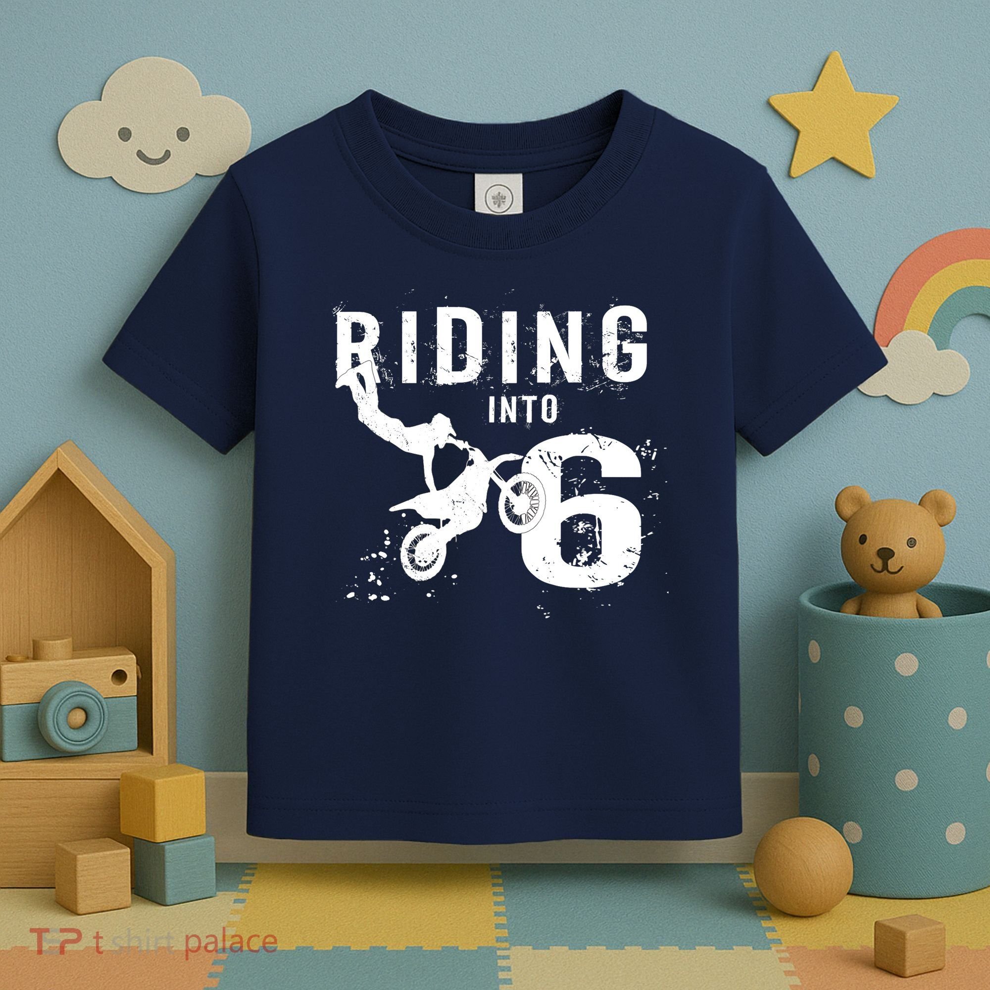 Riding Into 6 Years Old 6th Birthday Boy Dirt Bike Party Toddler T-Shirt