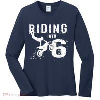 Riding Into 6 Years Old 6th Birthday Boy Dirt Bike Party Women's Long Sleeve Shirt thumb 0