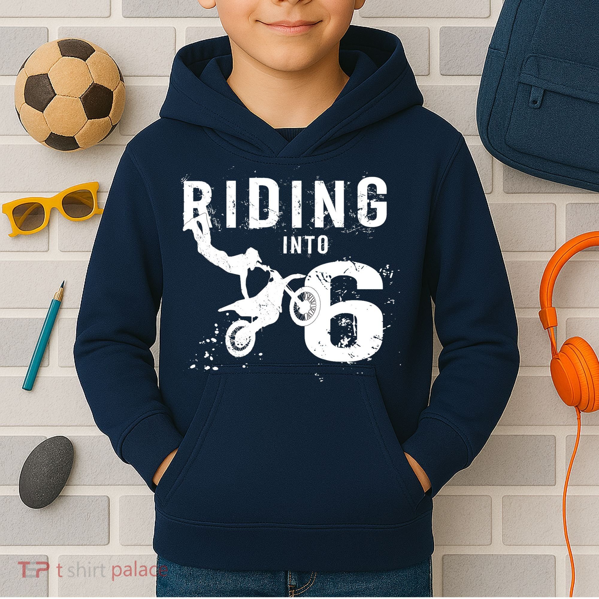 Riding Into 6 Years Old 6th Birthday Boy Dirt Bike Party Kids Hoodie