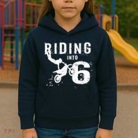 Riding Into 6 Years Old 6th Birthday Boy Dirt Bike Party Kids Hoodie thumb 3