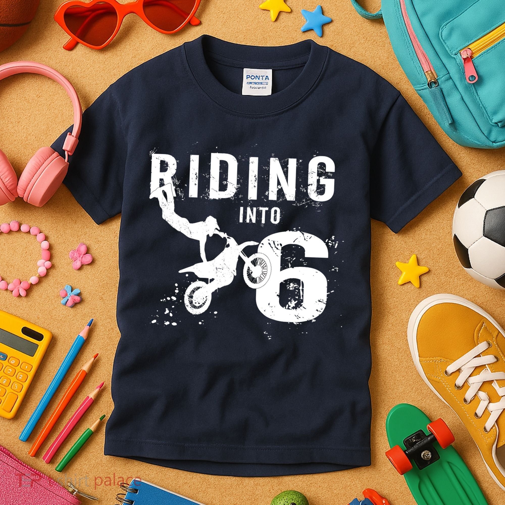 Riding Into 6 Years Old 6th Birthday Boy Dirt Bike Party Kids T-Shirt