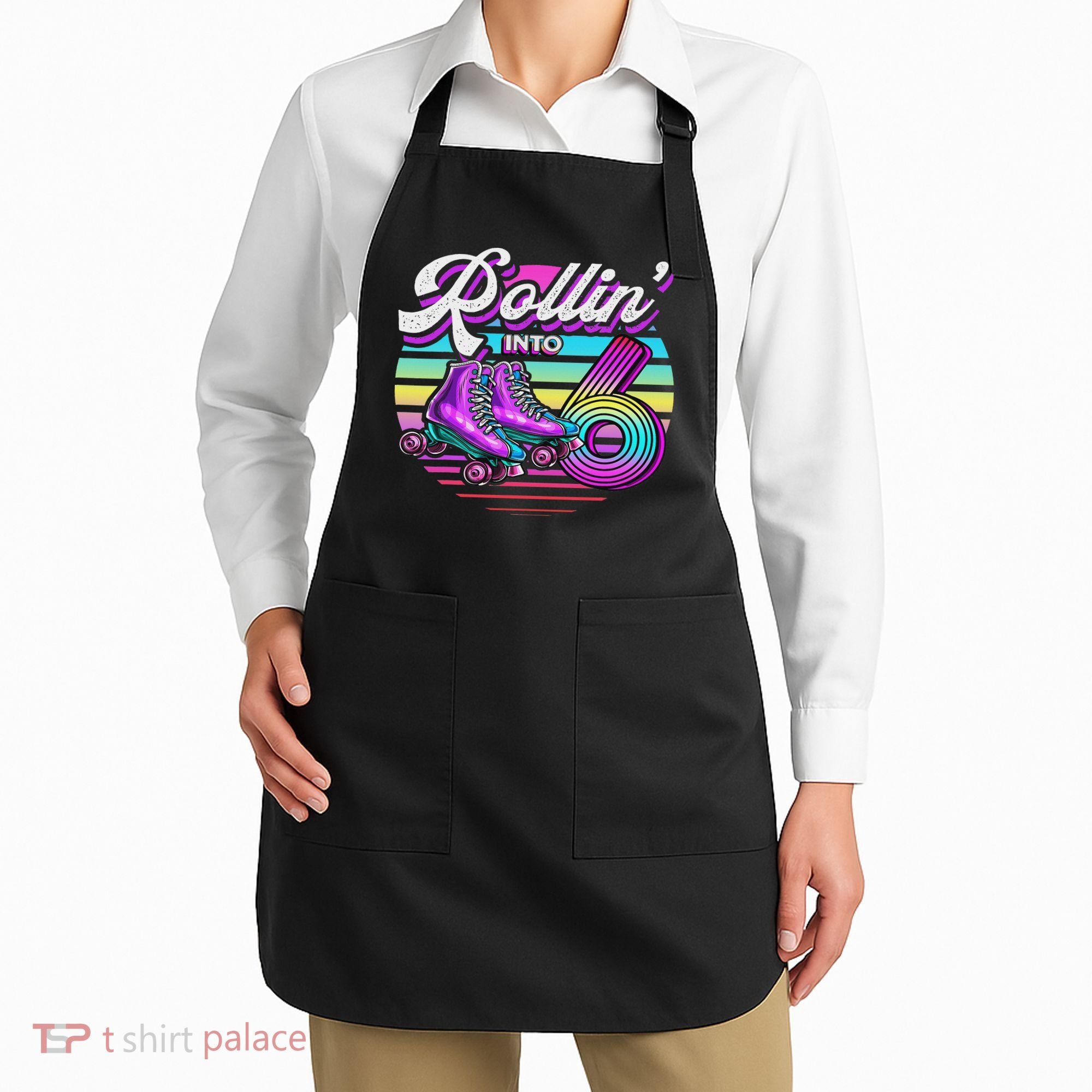 Rollin' Into 6 Roller Skating Rink 6th Birthday Party Apron