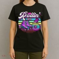 Rollin' Into 6 Roller Skating Rink 6th Birthday Party T-Shirt thumb 4