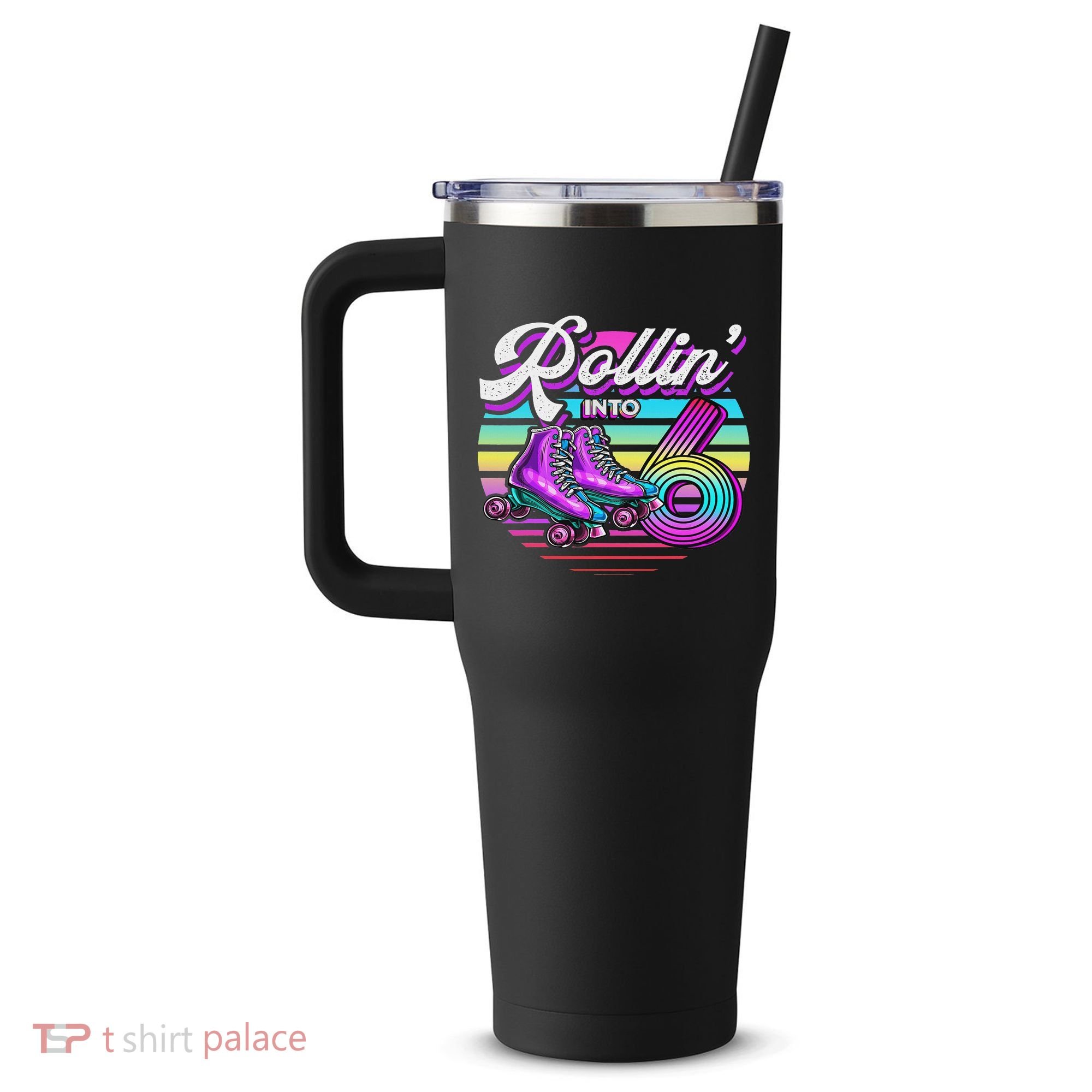 Rollin' Into 6 Roller Skating Rink 6th Birthday Party 40oz Vacuum Insulated Stainless Steel Travel Tumbler