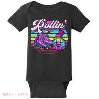 Rollin' Into 6 Roller Skating Rink 6th Birthday Party Baby Bodysuit thumb 0