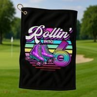 Rollin' Into 6 Roller Skating Rink 6th Birthday Party Golf Towel thumb 1