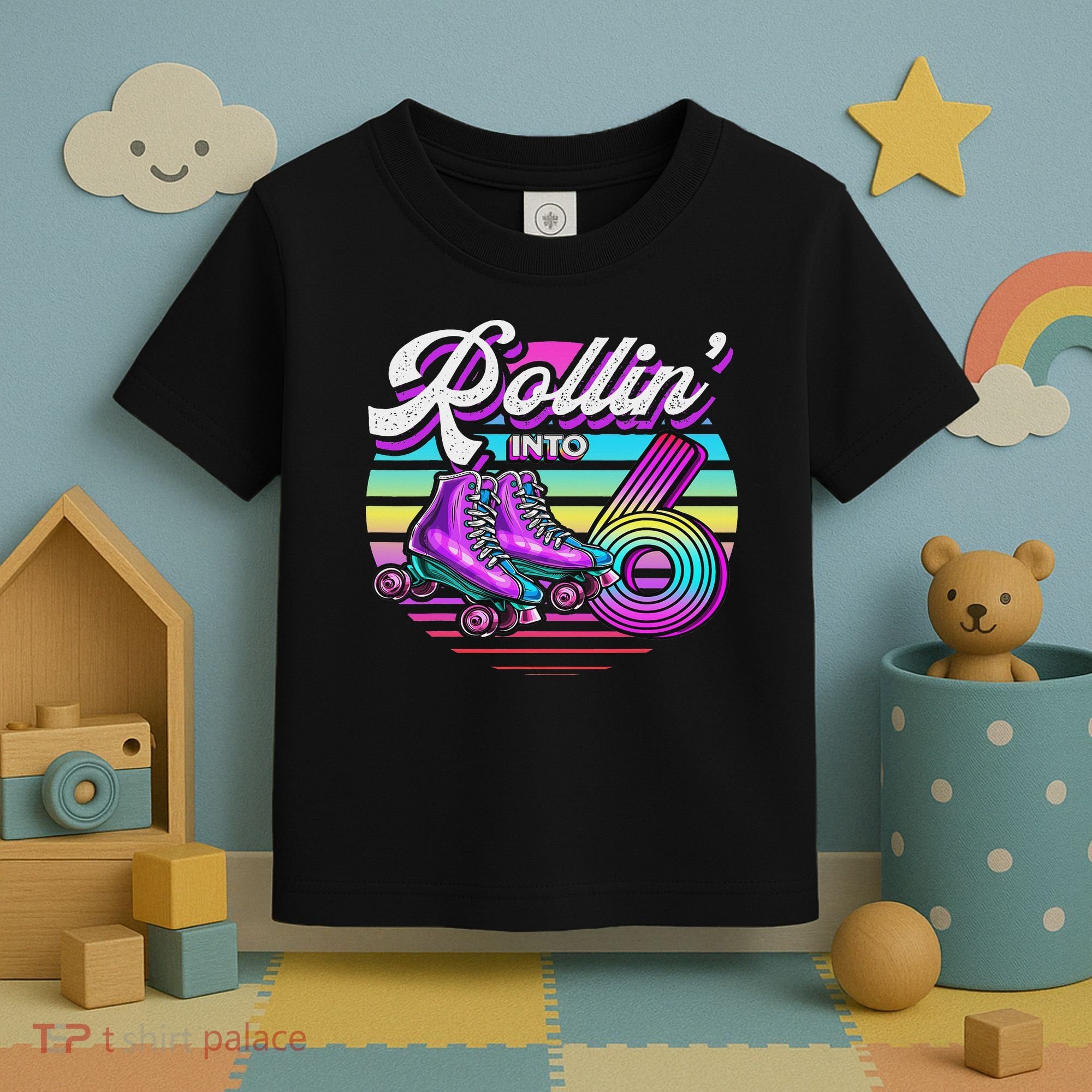 Rollin' Into 6 Roller Skating Rink 6th Birthday Party Toddler T-Shirt
