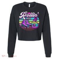 Rollin' Into 6 Roller Skating Rink 6th Birthday Party Cropped Pullover Crew thumb 0