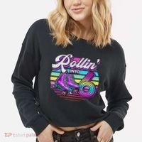 Rollin' Into 6 Roller Skating Rink 6th Birthday Party Cropped Pullover Crew thumb 2
