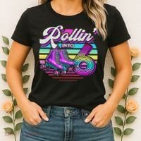 Rollin' Into 6 Roller Skating Rink 6th Birthday Party Women's T-Shirt thumb 2