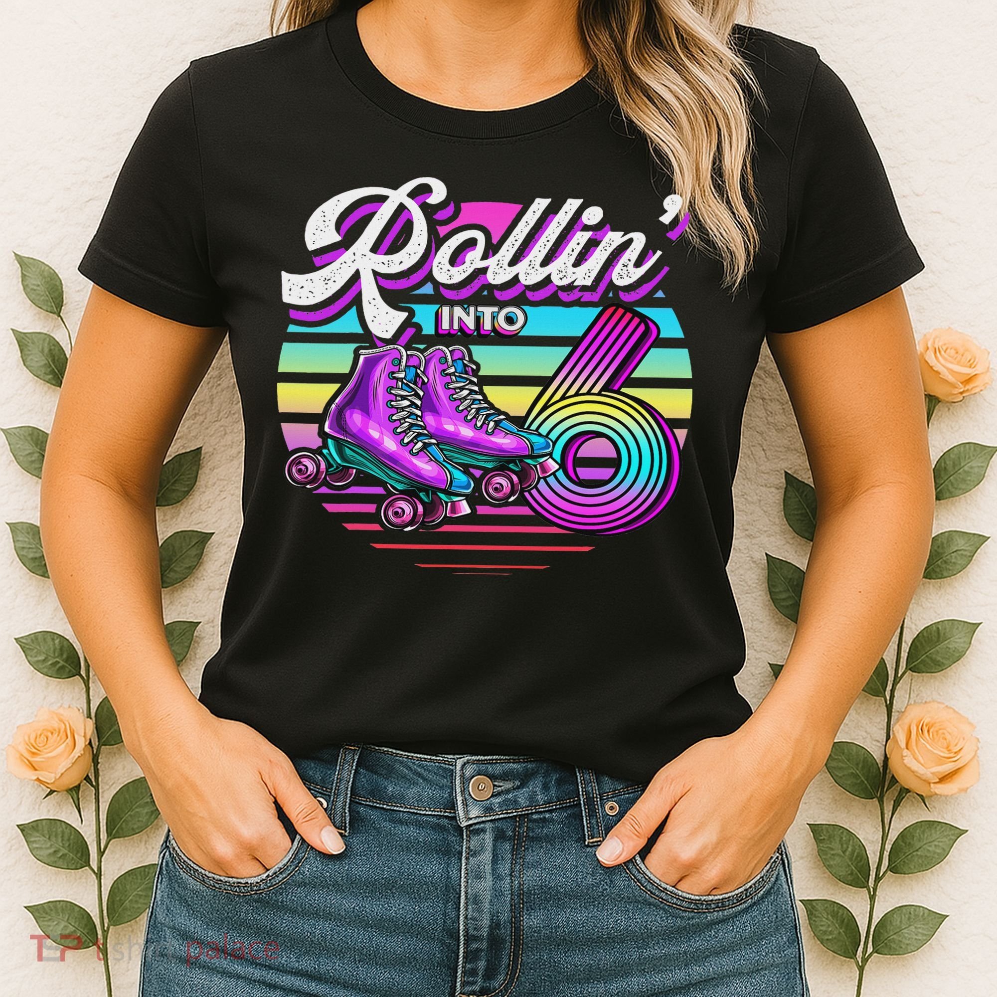 Rollin' Into 6 Roller Skating Rink 6th Birthday Party Women's T-Shirt