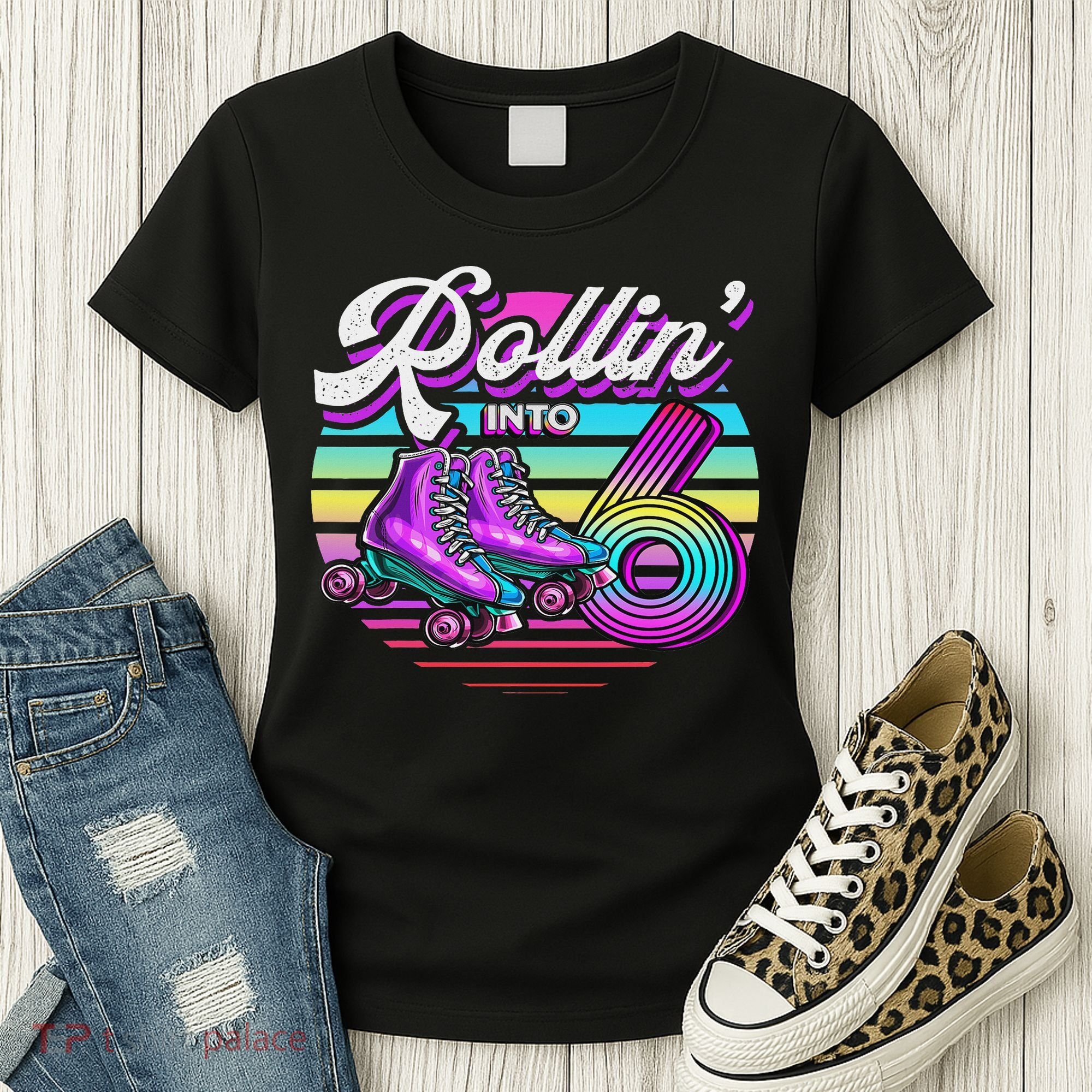 Rollin' Into 6 Roller Skating Rink 6th Birthday Party Women's T-Shirt