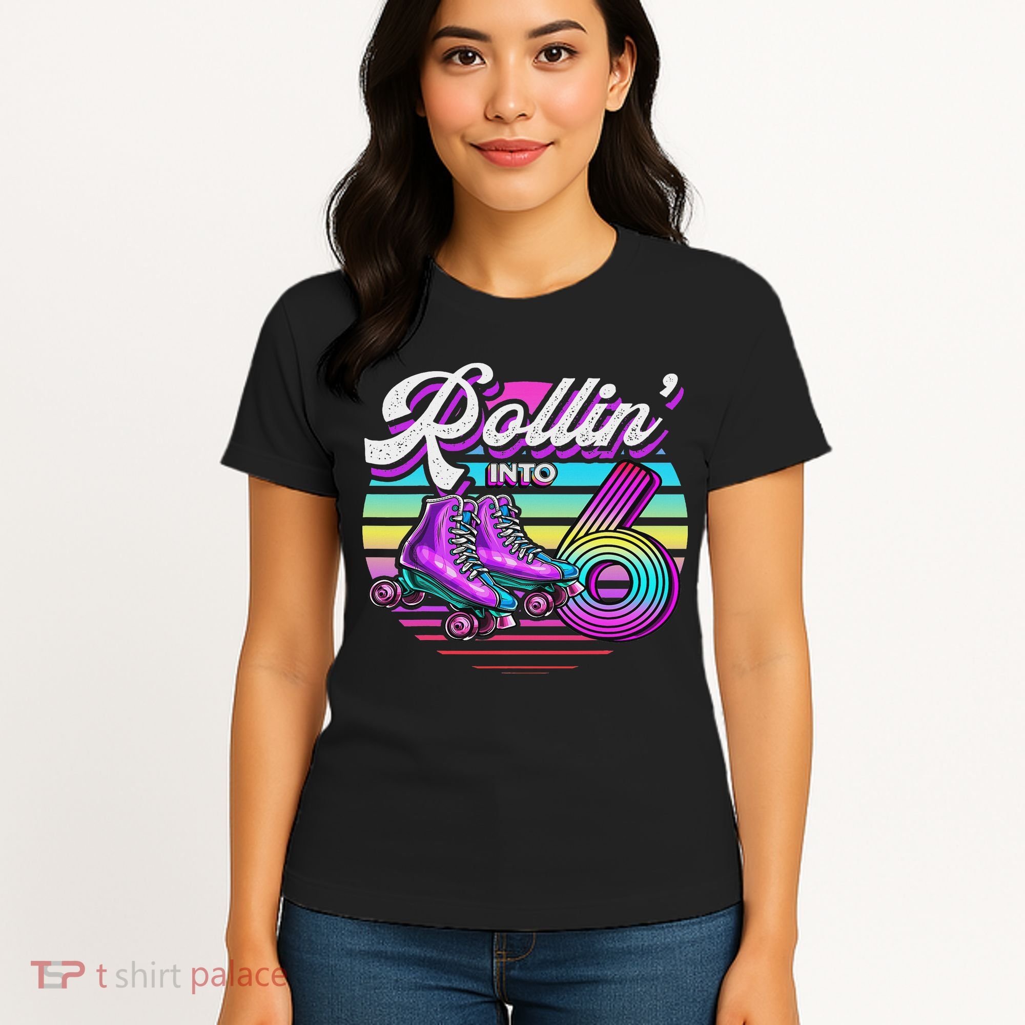 Rollin' Into 6 Roller Skating Rink 6th Birthday Party Women's T-Shirt