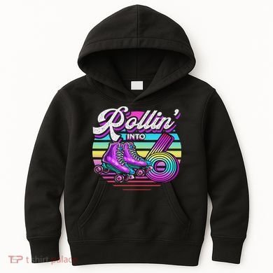 Rollin' Into 6 Roller Skating Rink 6th Birthday Party Kids Hoodie