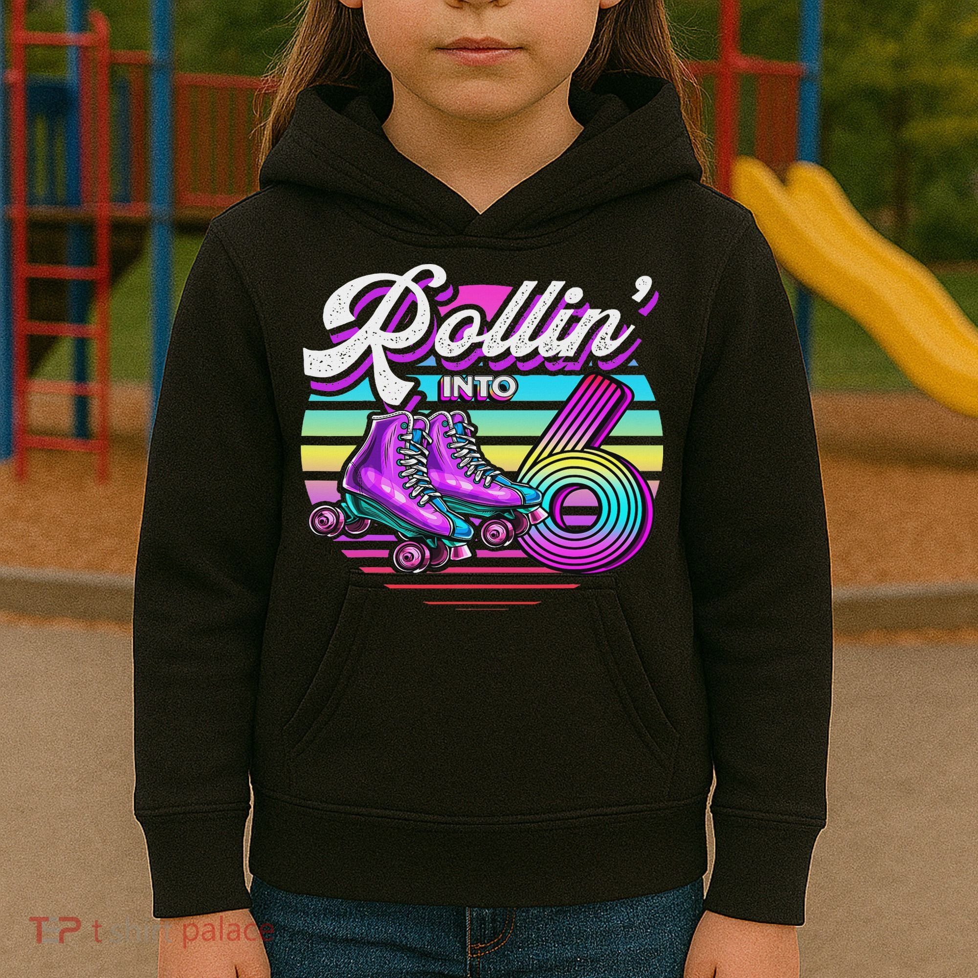 Rollin' Into 6 Roller Skating Rink 6th Birthday Party Kids Hoodie