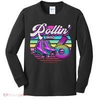 Rollin' Into 6 Roller Skating Rink 6th Birthday Party Kids Long Sleeve Shirt thumb 0