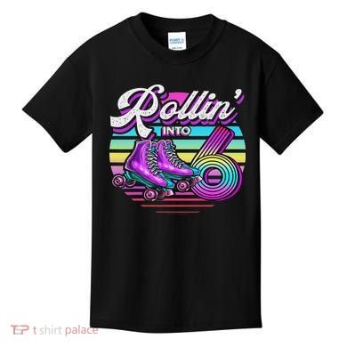 Rollin' Into 6 Roller Skating Rink 6th Birthday Party Kids T-Shirt