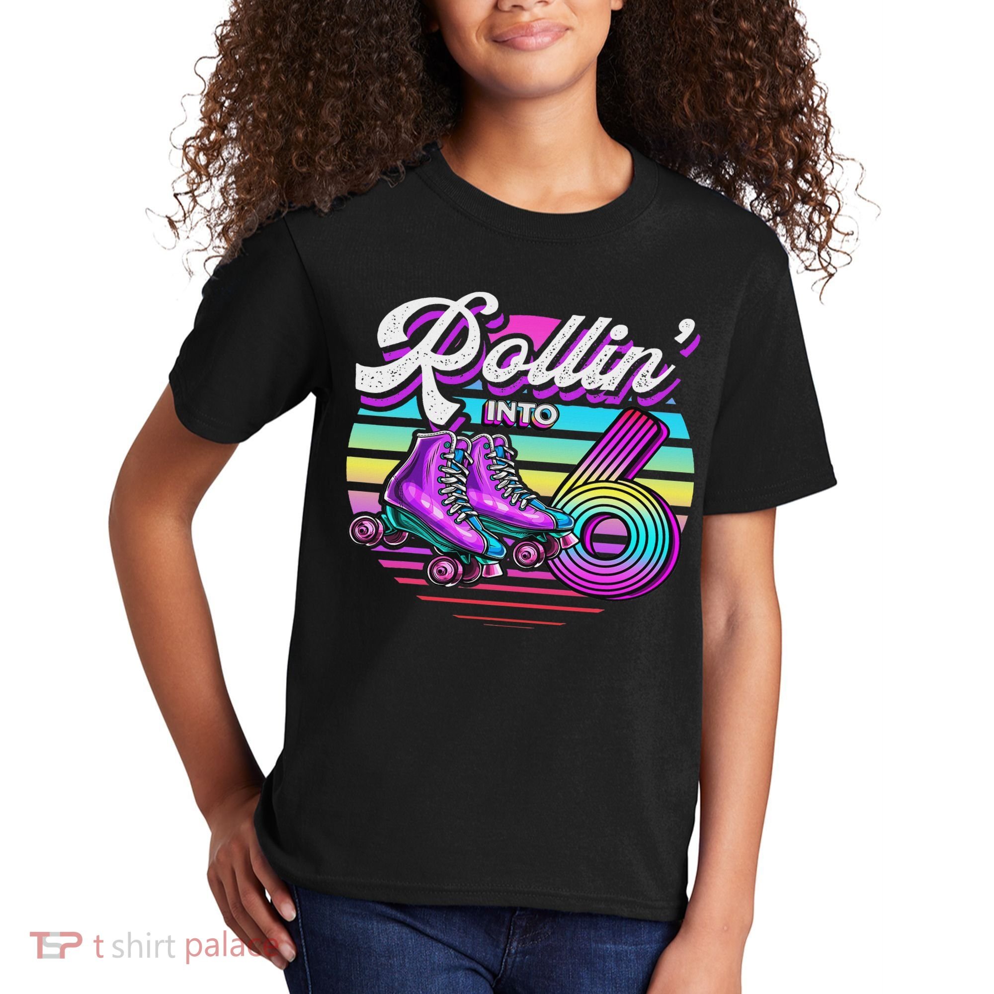Rollin' Into 6 Roller Skating Rink 6th Birthday Party Kids T-Shirt