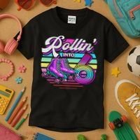 Rollin' Into 6 Roller Skating Rink 6th Birthday Party Kids T-Shirt thumb 3