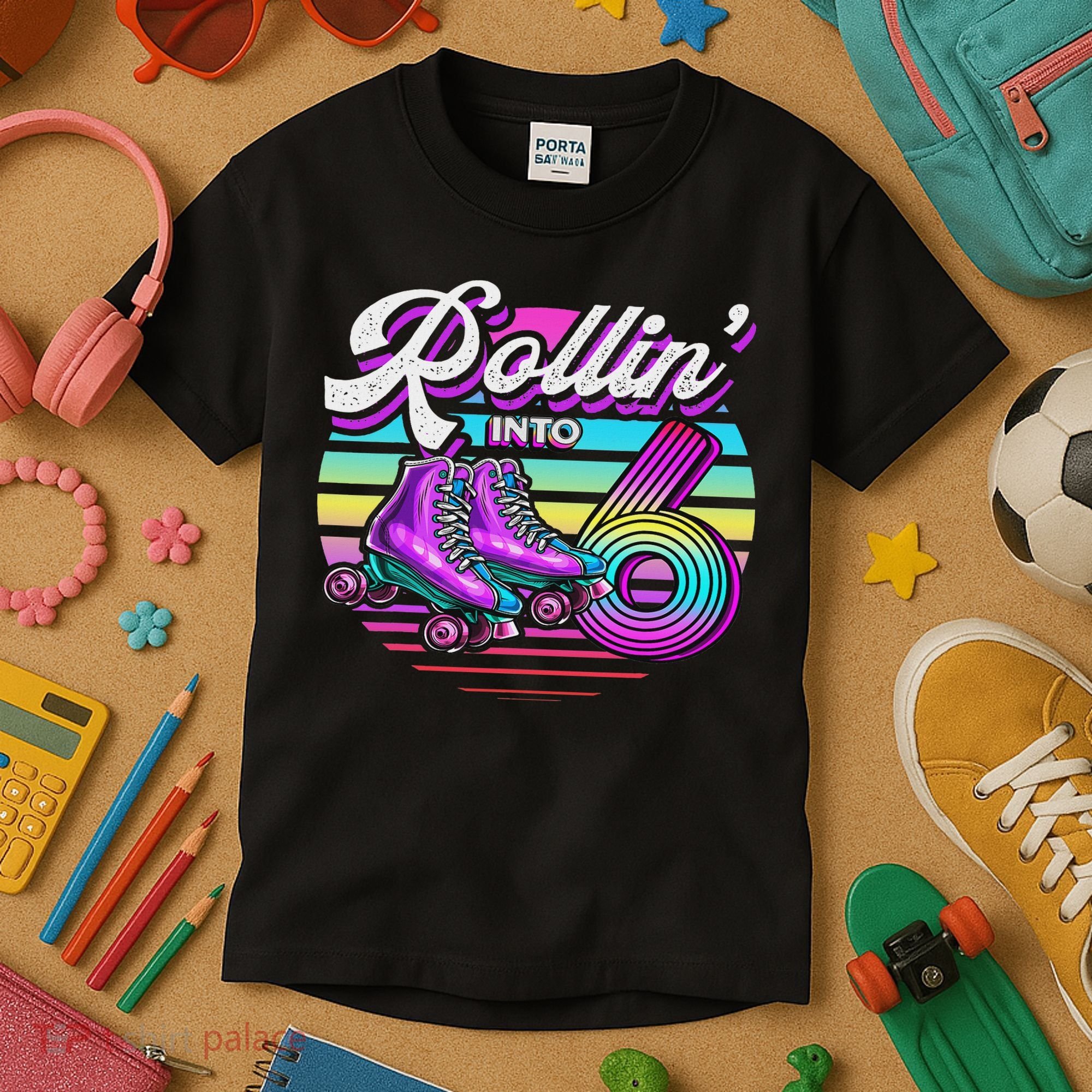 Rollin' Into 6 Roller Skating Rink 6th Birthday Party Kids T-Shirt