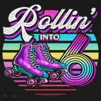 Rollin' Into 6 Roller Skating Rink 6th Birthday Party Kids T-Shirt thumb 4