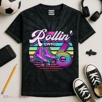 Rollin' Into 6 Roller Skating Rink 6th Birthday Party Kids Tie-Dye T-Shirt thumb 2