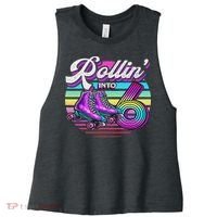 Rollin' Into 6 Roller Skating Rink 6th Birthday Party Women's Racerback Cropped Tank thumb 0