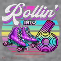 Rollin' Into 6 Roller Skating Rink 6th Birthday Party Women's Racerback Cropped Tank thumb 2