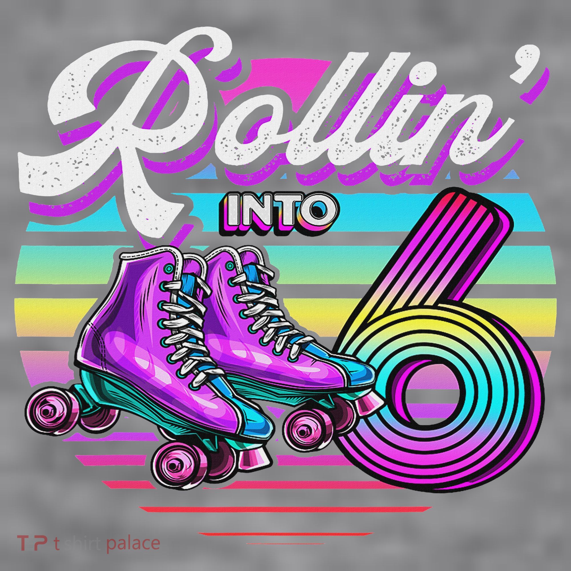 Rollin' Into 6 Roller Skating Rink 6th Birthday Party Women's Racerback Cropped Tank