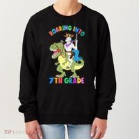 Roaring Into 7th Grade Unicorn Riding Dinosaur Back School Funny Gift Women's Sweatshirt thumb 0