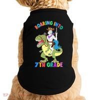 Roaring Into 7th Grade Unicorn Riding Dinosaur Back School Funny Gift Doggie Tank thumb 0