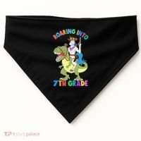 Roaring Into 7th Grade Unicorn Riding Dinosaur Back School Funny Gift USA-Made Doggie Bandana thumb 0